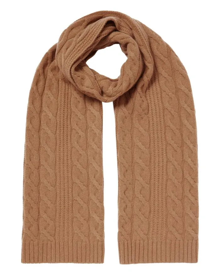 NPeal Cashmere Scarves Women Cable Rib Cashmere Scarf Dark Camel Brown