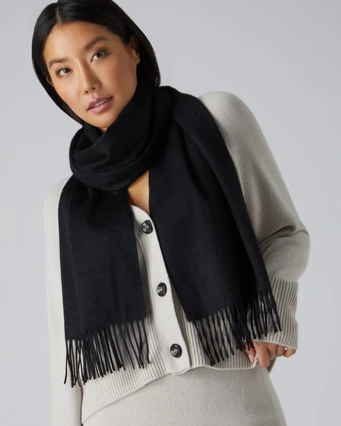 NPeal Cashmere Scarves WomenMen Unisex Large Woven Cashmere Scarf Black