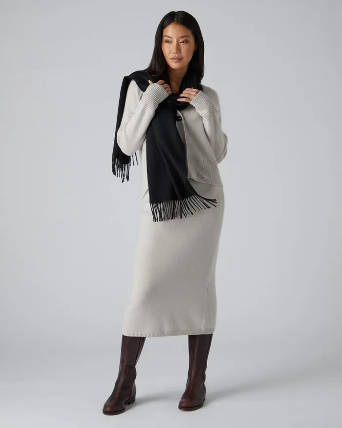 NPeal Cashmere Scarves WomenMen Unisex Large Woven Cashmere Scarf Black