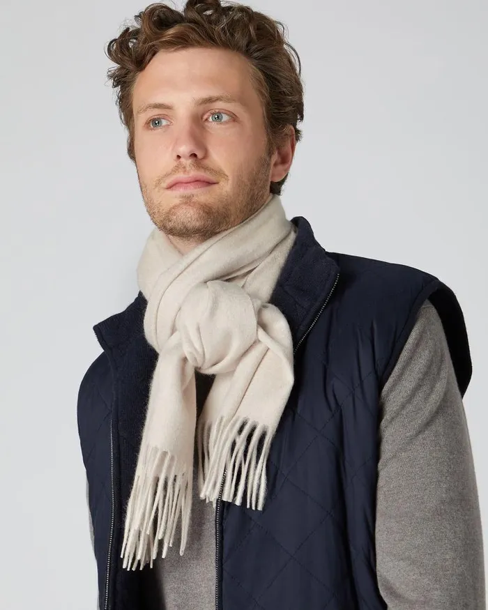 NPeal Cashmere Scarves WomenMen Unisex Large Woven Cashmere Scarf Heather Beige Brown