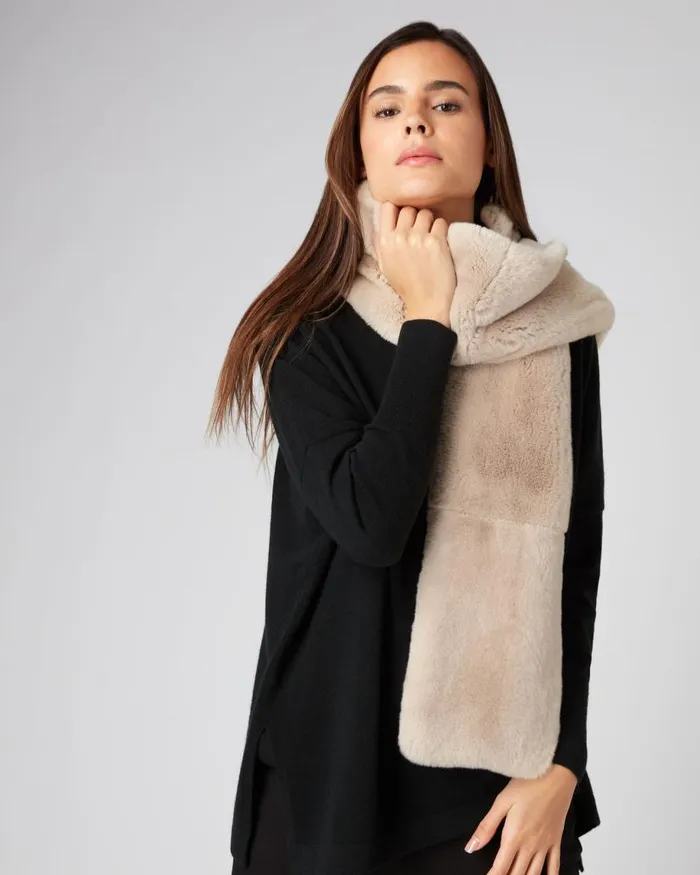 NPeal Cashmere Scarves WomenMen Unisex Long Fur Scarf Heather Beige Brown