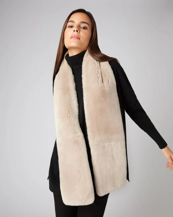 NPeal Cashmere Scarves WomenMen Unisex Long Fur Scarf Heather Beige Brown