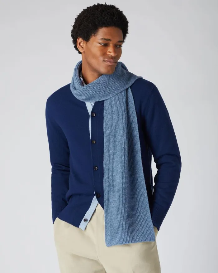 NPeal Cashmere Scarves WomenMen Unisex Ribbed Cashmere Scarf Faded Indigo Blue