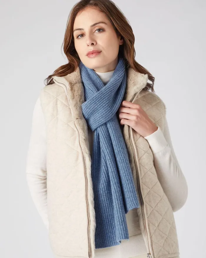 NPeal Cashmere Scarves WomenMen Unisex Ribbed Cashmere Scarf Faded Indigo Blue