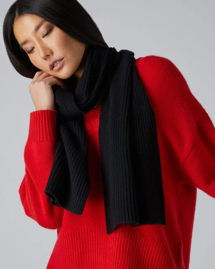 NPeal Cashmere Scarves WomenMen Unisex Short Ribbed Cashmere Scarf Black