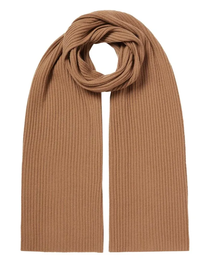 NPeal Cashmere Scarves WomenMen Unisex Short Ribbed Cashmere Scarf Dark Camel Brown