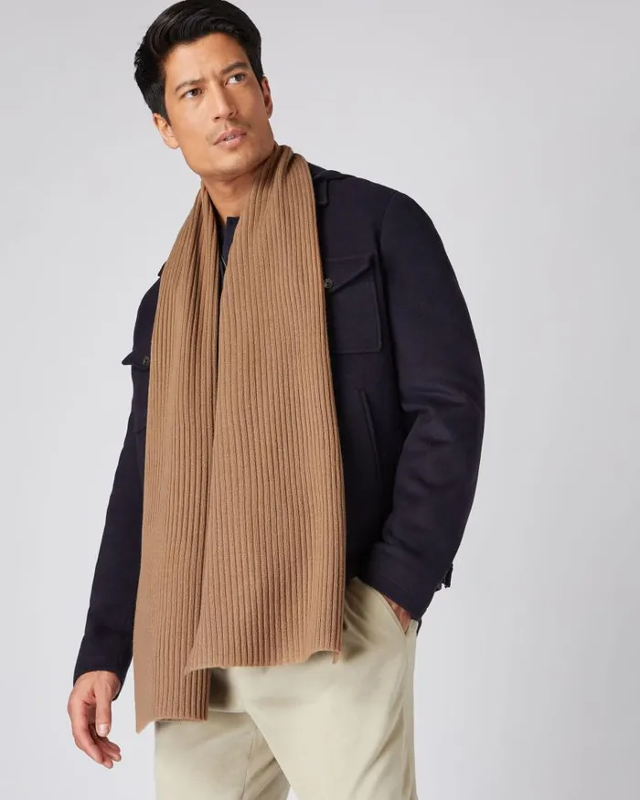 NPeal Cashmere Scarves WomenMen Unisex Short Ribbed Cashmere Scarf Dark Camel Brown