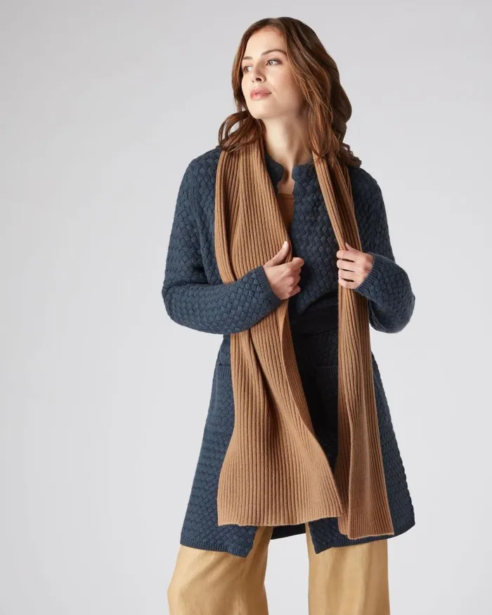 NPeal Cashmere Scarves WomenMen Unisex Short Ribbed Cashmere Scarf Dark Camel Brown