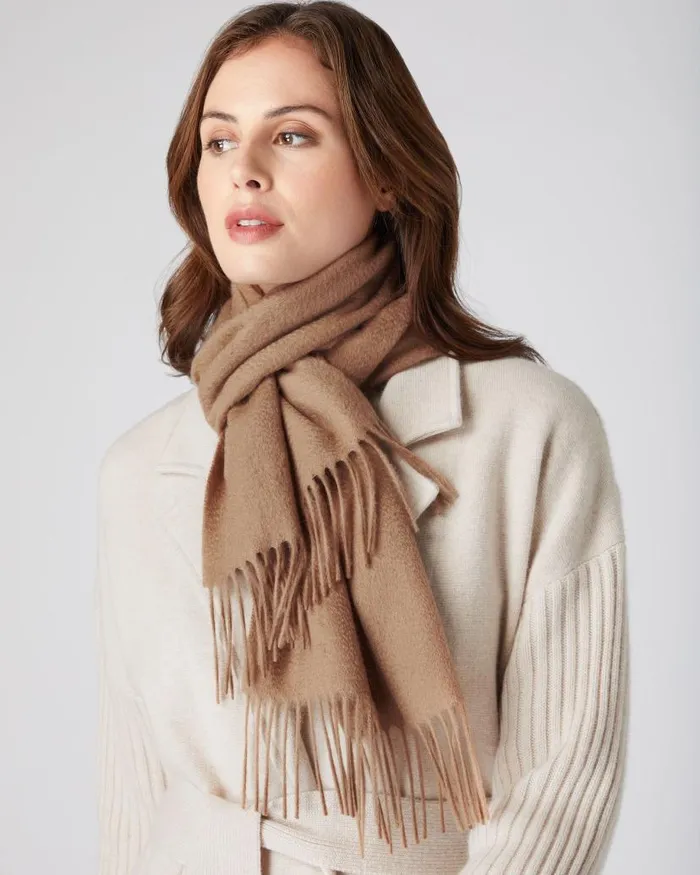 NPeal Cashmere Scarves WomenMen Unisex Woven Cashmere Scarf Dark Tan Brown