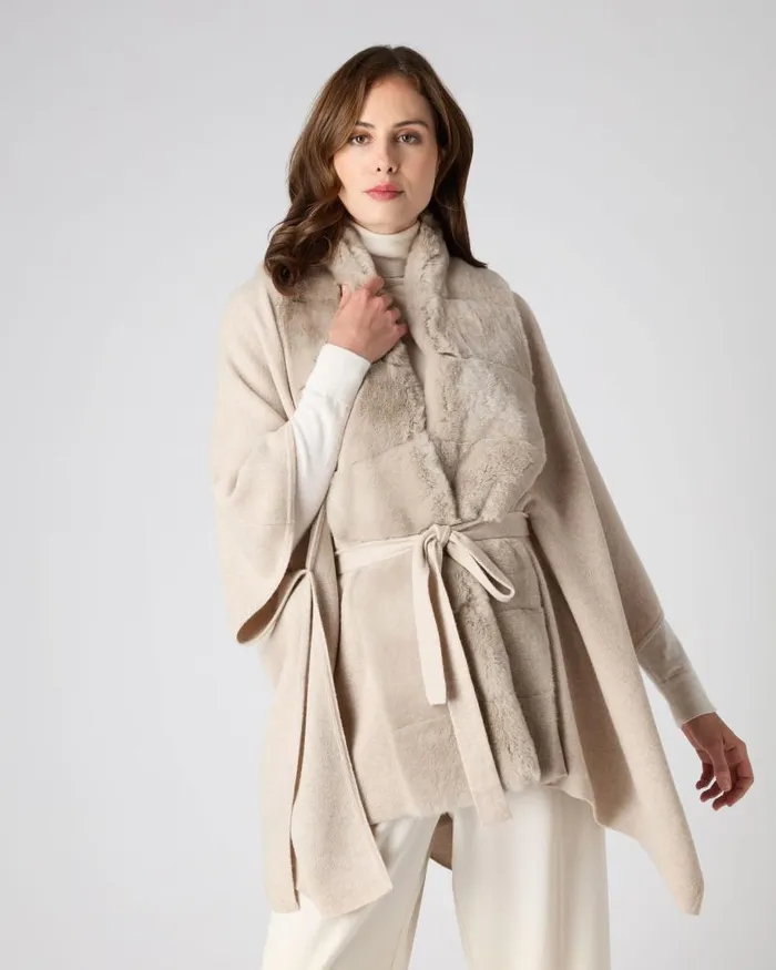 NPeal Coats and Jackets Women Isabella Fur Trim Cashmere Cape Heather Beige Brown