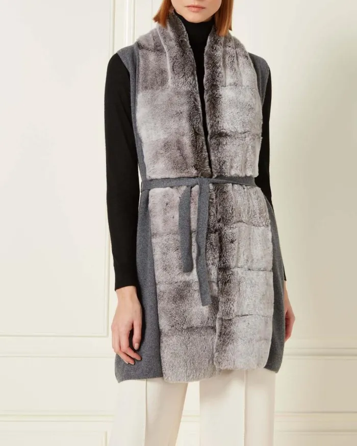 NPeal Coats and Jackets Women Long Fur Placket Milano Gilet Elephant Grey