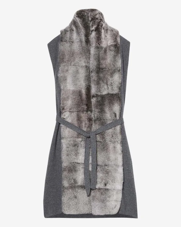 NPeal Coats and Jackets Women Long Fur Placket Milano Gilet Elephant Grey