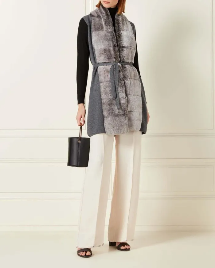 NPeal Coats and Jackets Women Long Fur Placket Milano Gilet Elephant Grey