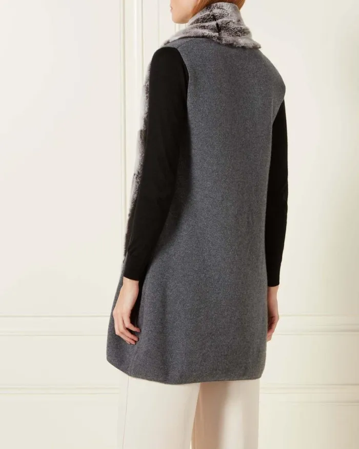 NPeal Coats and Jackets Women Long Fur Placket Milano Gilet Elephant Grey
