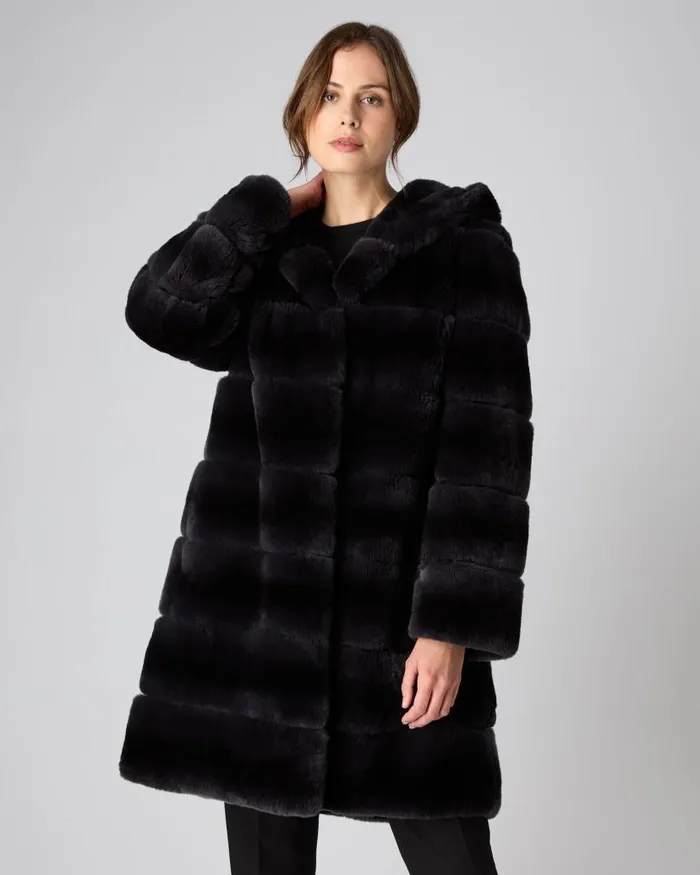 NPeal Coats and Jackets Women Long Rex Hooded Coat Dark Grey