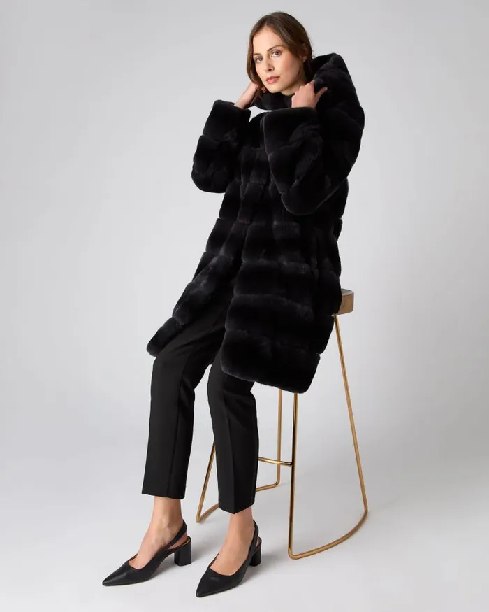 NPeal Coats and Jackets Women Long Rex Hooded Coat Dark Grey