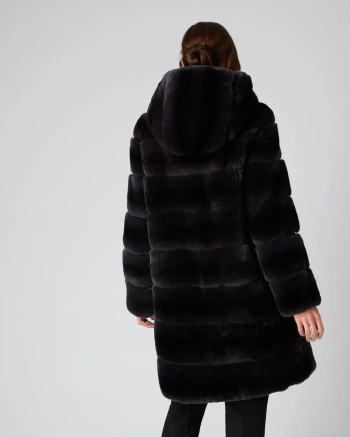 NPeal Coats and Jackets Women Long Rex Hooded Coat Dark Grey