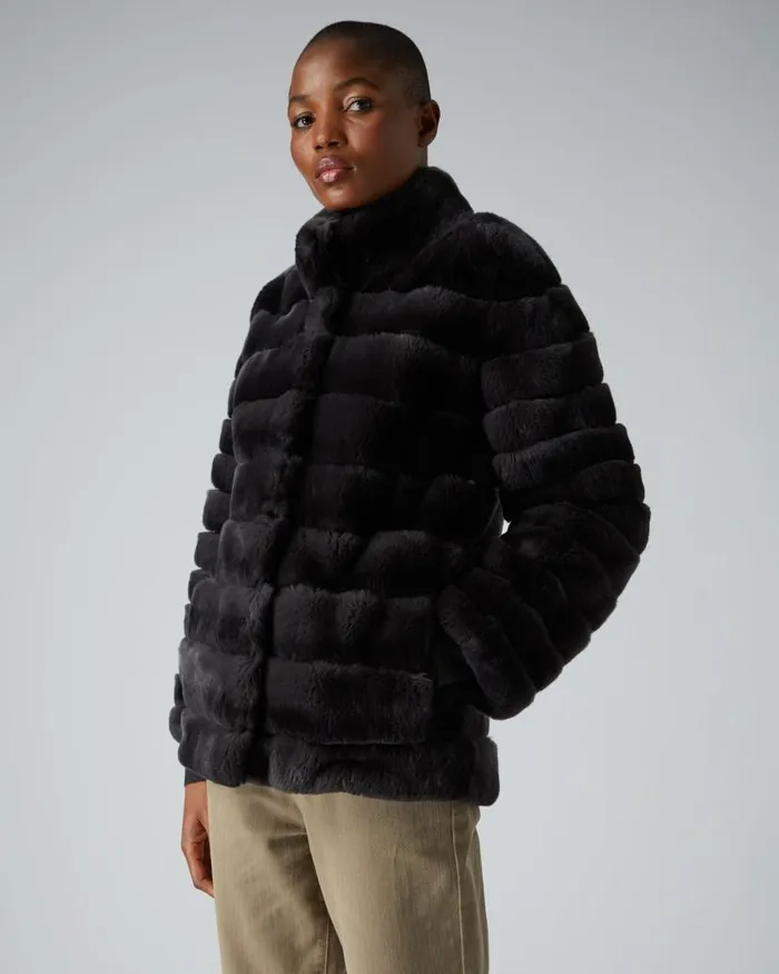 NPeal Coats and Jackets Women Rex Fur Ribbed Jacket Grey