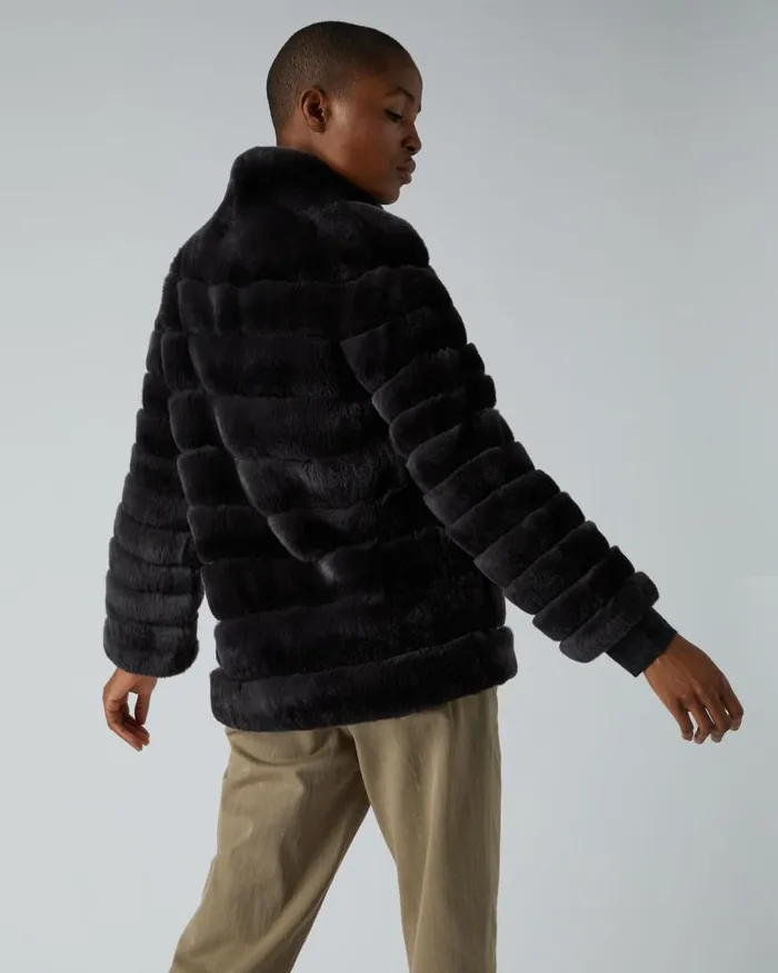 NPeal Coats and Jackets Women Rex Fur Ribbed Jacket Grey