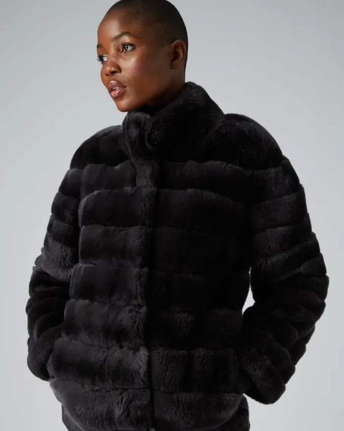 NPeal Coats and Jackets Women Rex Fur Ribbed Jacket Grey