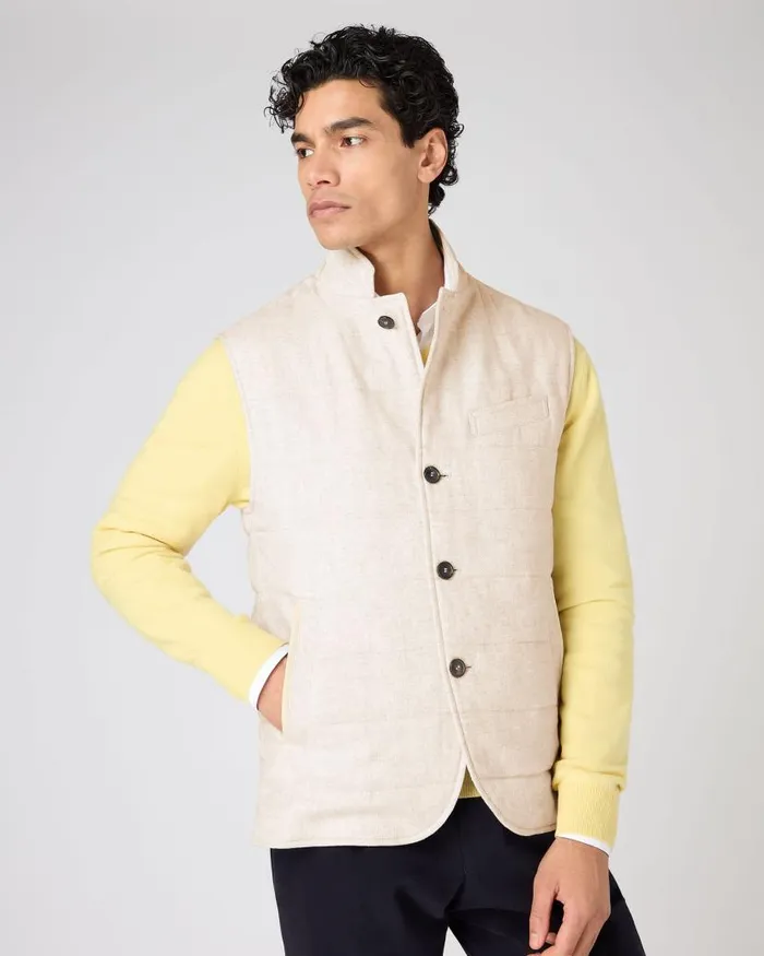 NPeal Gilets and Waistcoats Men Seville Linen Gilet Beige Brown