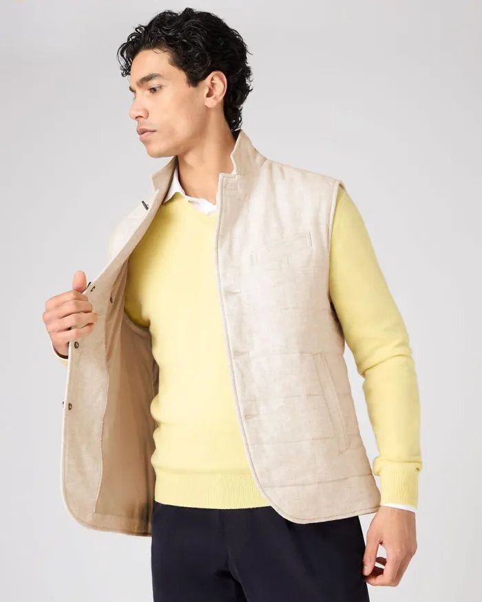 NPeal Gilets and Waistcoats Men Seville Linen Gilet Beige Brown