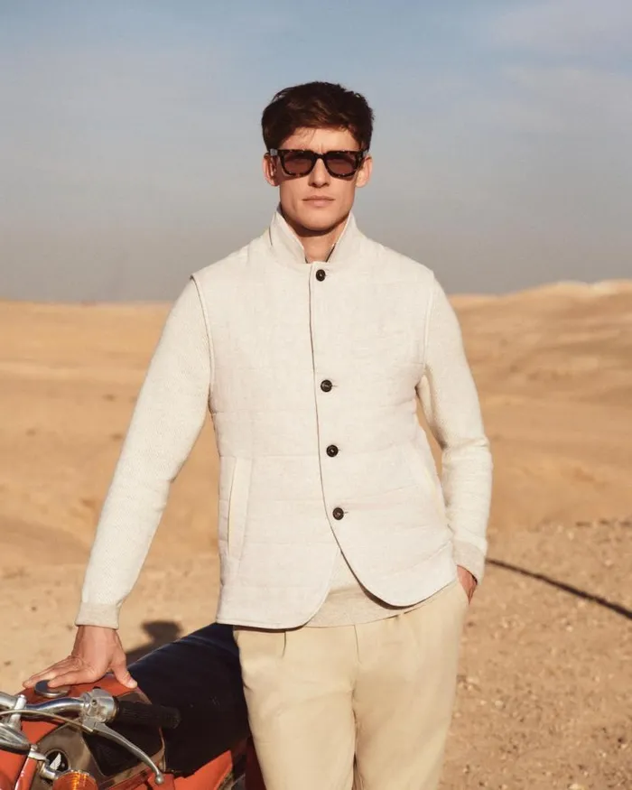 NPeal Gilets and Waistcoats Men Seville Linen Gilet Beige Brown
