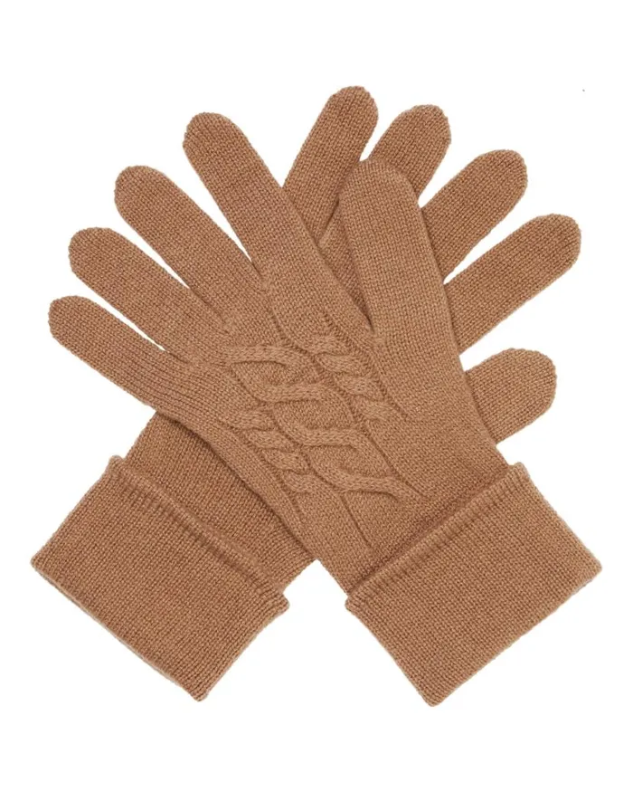 NPeal Gloves Women Cable Cashmere Gloves Dark Camel Brown