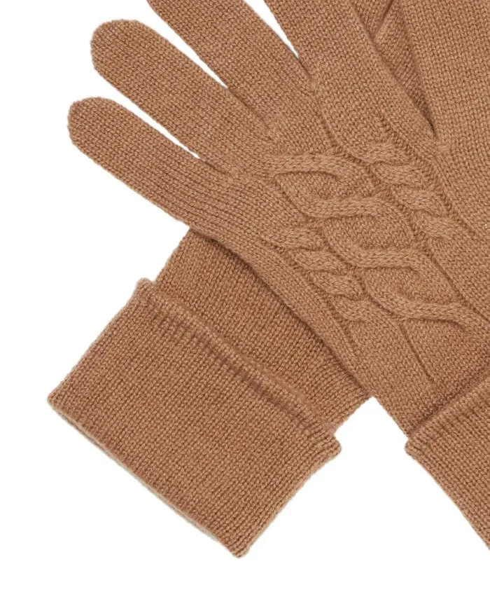 NPeal Gloves Women Cable Cashmere Gloves Dark Camel Brown