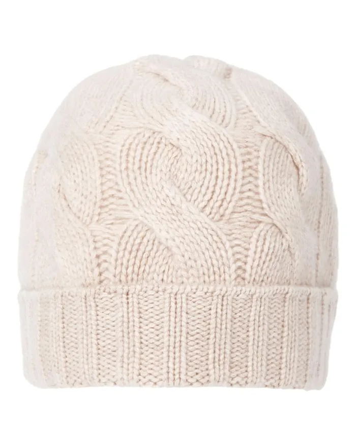 NPeal Hats WomenMen Unisex Chunky Cable Cashmere Hat Heather Beige Brown