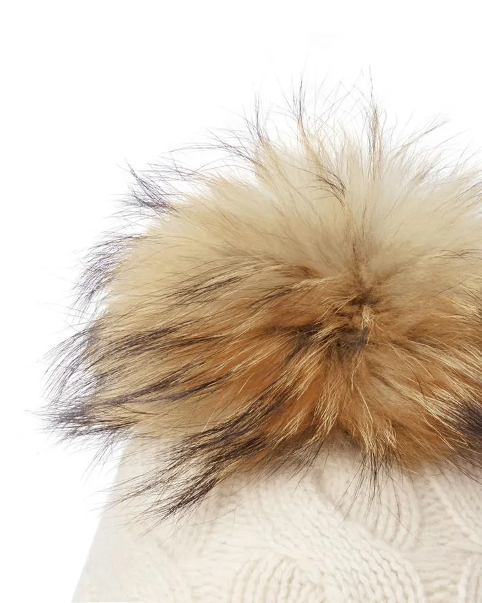 NPeal Hats WomenMen Unisex Chunky Cable Cashmere Hat With Pom Heather Beige Brown