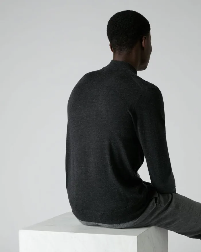 NPeal Jumpers Men 007 Fine Gauge Cashmere Turtle Neck Jumper Dark Charcoal Grey