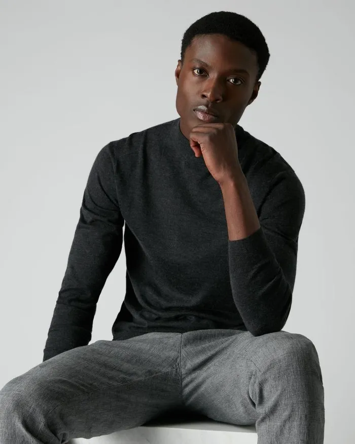 NPeal Jumpers Men 007 Fine Gauge Cashmere Turtle Neck Jumper Dark Charcoal Grey