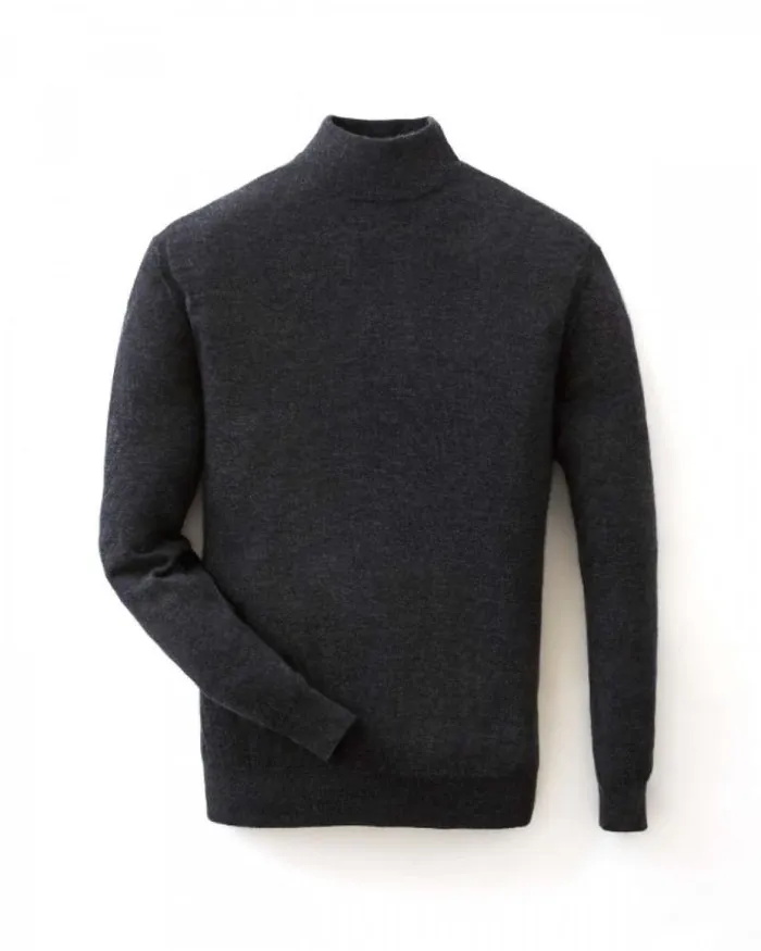 NPeal Jumpers Men 007 Fine Gauge Cashmere Turtle Neck Jumper Dark Charcoal Grey