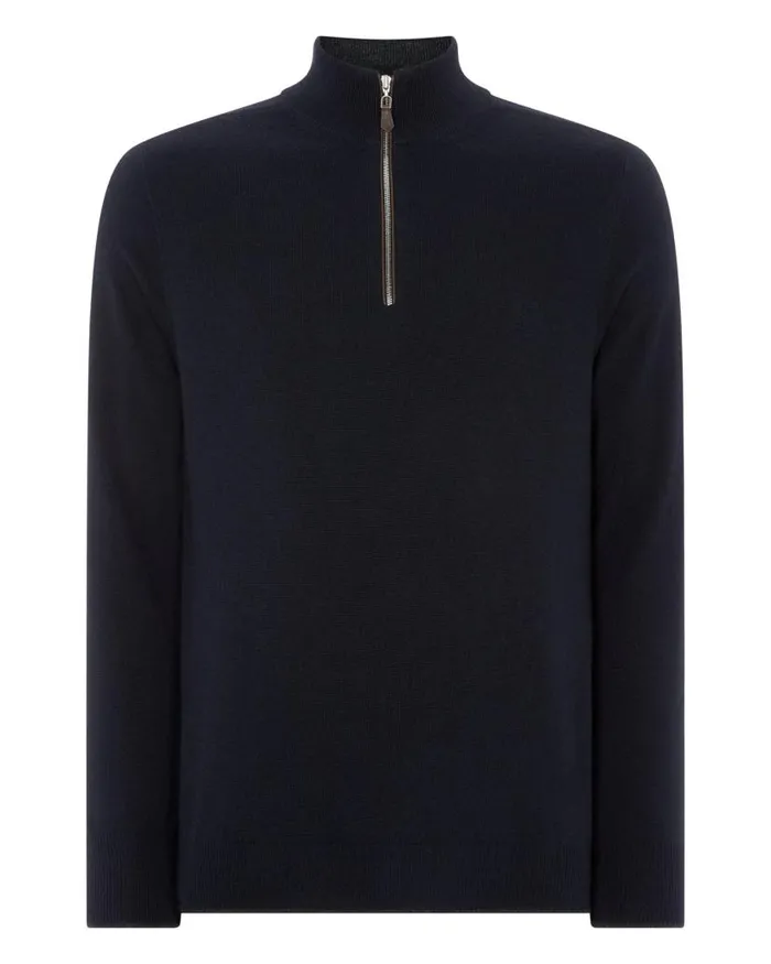 NPeal Jumpers Men Carnaby Half Zip Cashmere Jumper Navy Blue