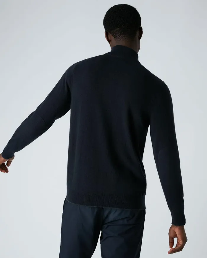 NPeal Jumpers Men Carnaby Half Zip Cashmere Jumper Navy Blue