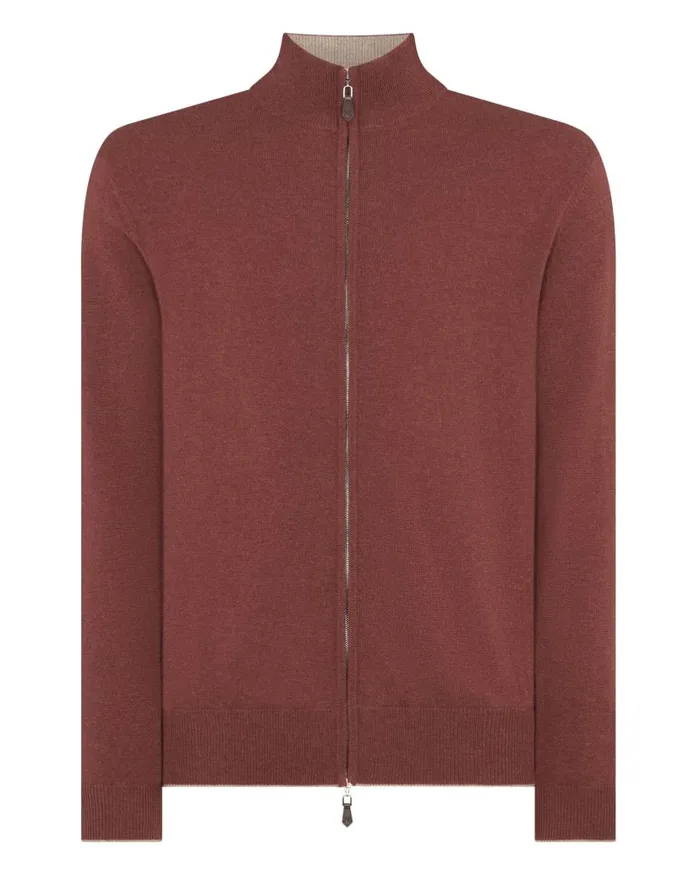 NPeal Jumpers Men Knightsbridge Full Zip Cashmere Jumper Terracotta Brown