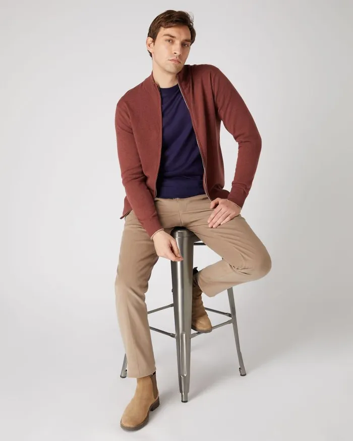 NPeal Jumpers Men Knightsbridge Full Zip Cashmere Jumper Terracotta Brown