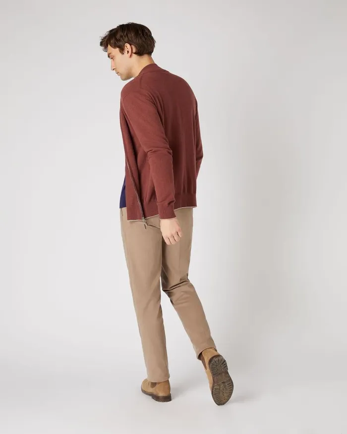 NPeal Jumpers Men Knightsbridge Full Zip Cashmere Jumper Terracotta Brown