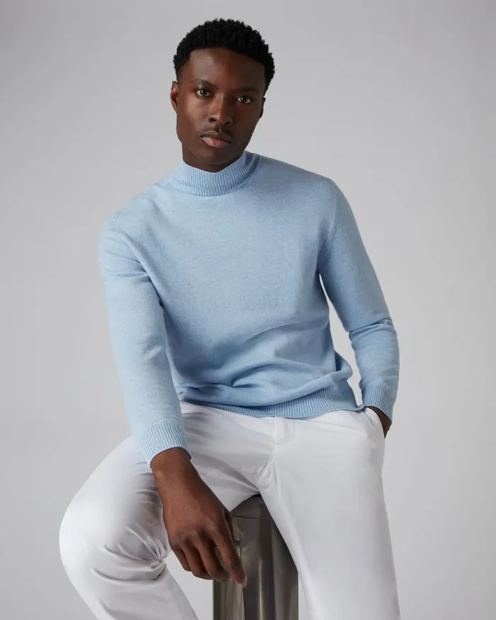 NPeal Jumpers Men Mayfair Turtle Neck Cashmere Jumper Cornflower Blue