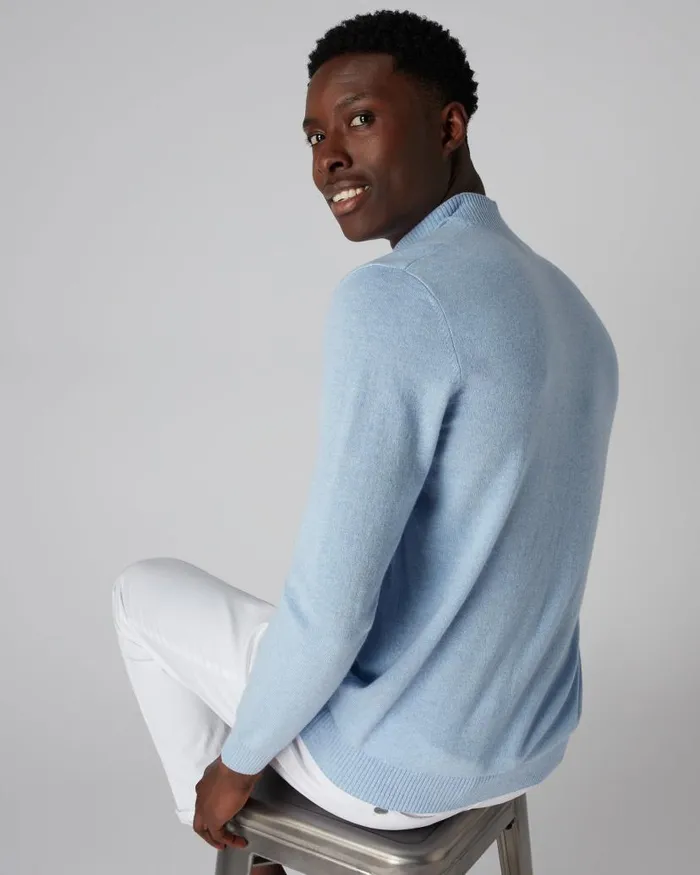 NPeal Jumpers Men Mayfair Turtle Neck Cashmere Jumper Cornflower Blue