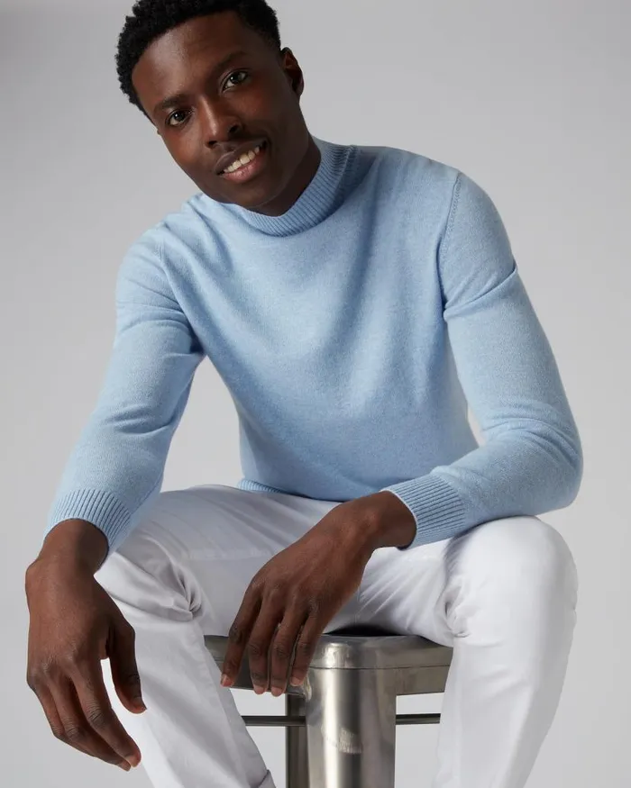 NPeal Jumpers Men Mayfair Turtle Neck Cashmere Jumper Cornflower Blue