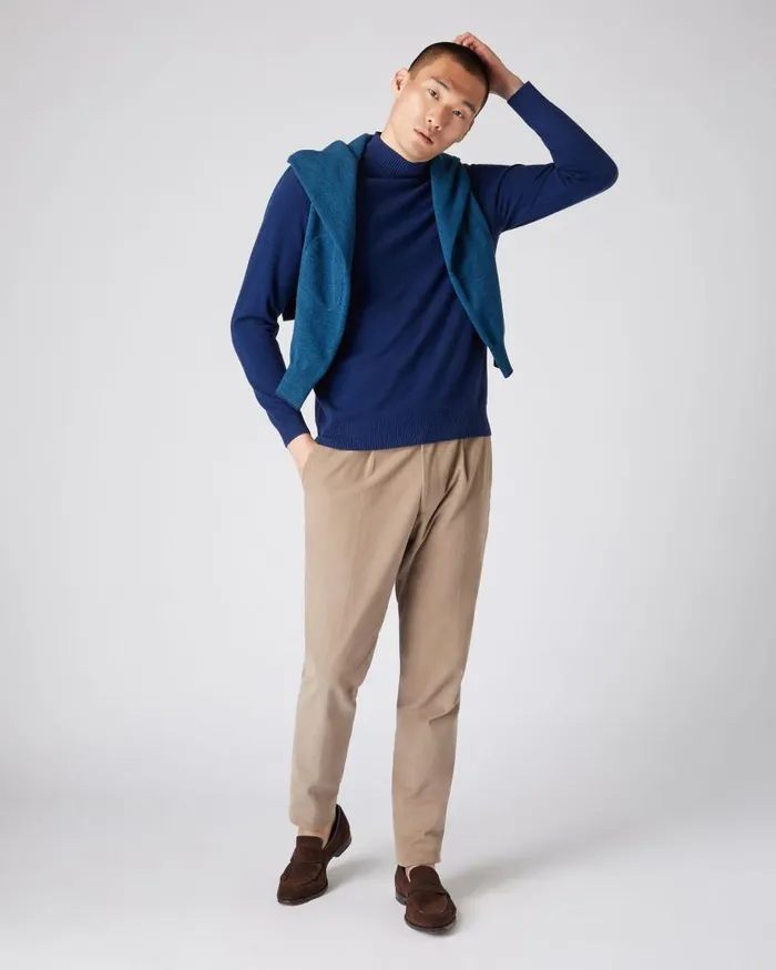 NPeal Jumpers Men Mayfair Turtle Neck Cashmere Jumper French Blue