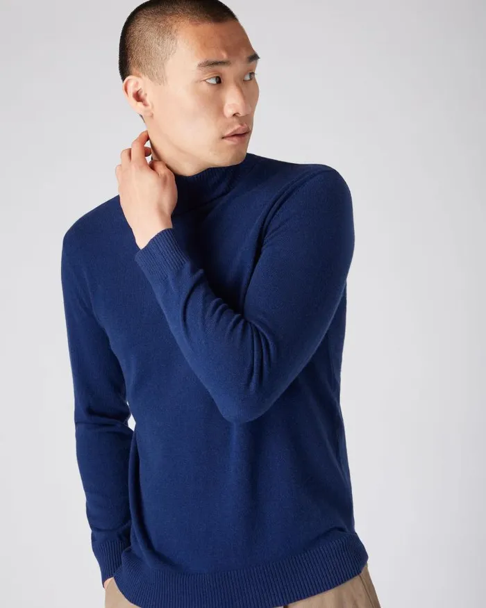 NPeal Jumpers Men Mayfair Turtle Neck Cashmere Jumper French Blue