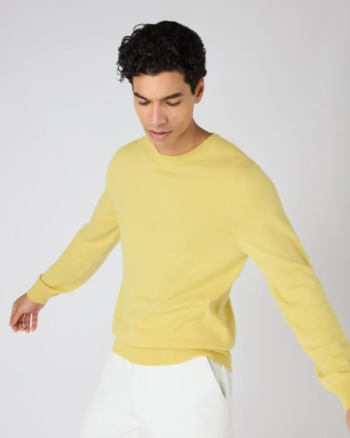 NPeal Jumpers Men Oxford Round Neck Cashmere Jumper Citrine Yellow