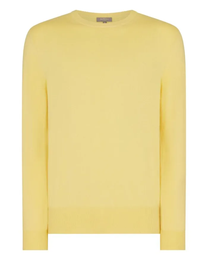 NPeal Jumpers Men Oxford Round Neck Cashmere Jumper Citrine Yellow