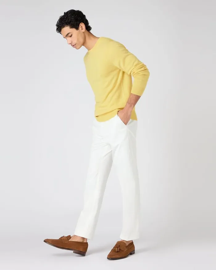NPeal Jumpers Men Oxford Round Neck Cashmere Jumper Citrine Yellow