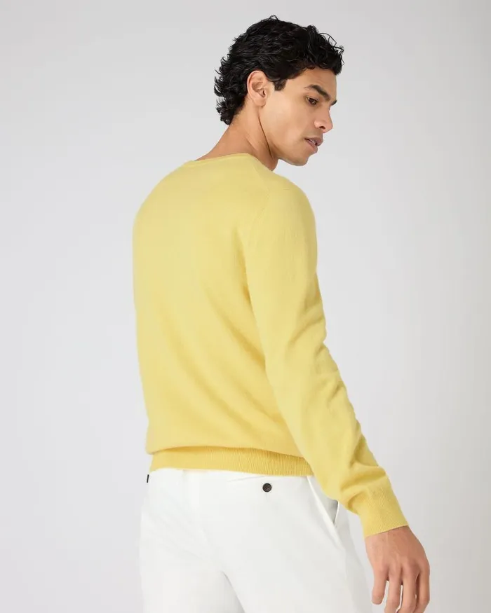 NPeal Jumpers Men Oxford Round Neck Cashmere Jumper Citrine Yellow