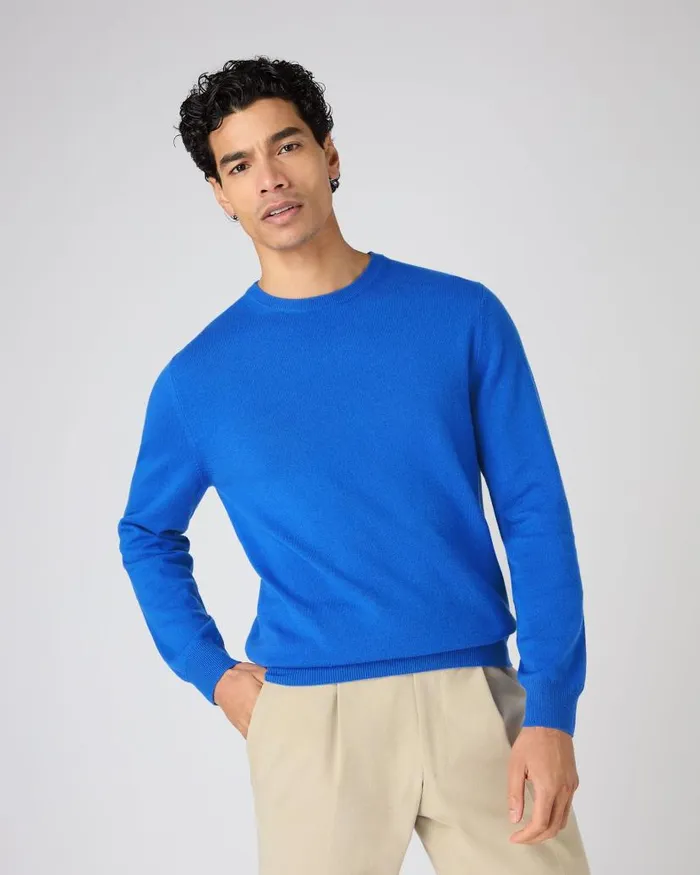 NPeal Jumpers Men Oxford Round Neck Cashmere Jumper Sonic Blue