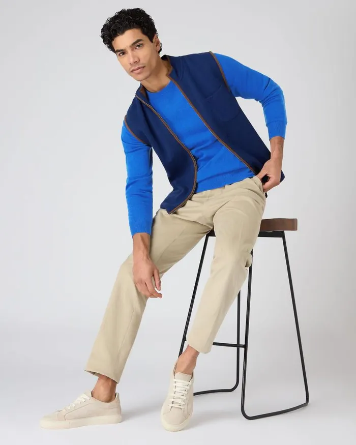 NPeal Jumpers Men Oxford Round Neck Cashmere Jumper Sonic Blue